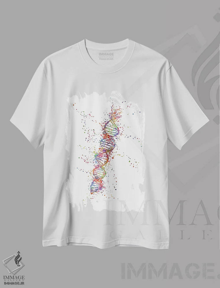 تیشرت سفید طرح دار دی ان ای، آبستره اثر جنفی آرت | immage.ir