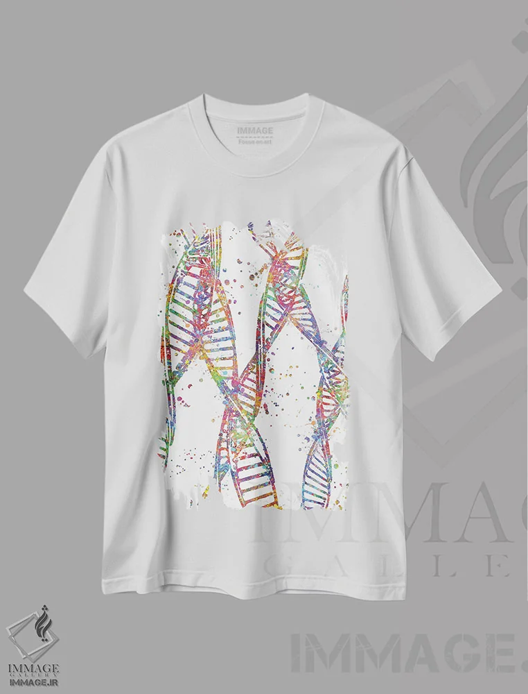 تیشرت سفید طرح دار دی ان ای انتزاعی، هنر دیجیتال اثر جنفی آرت | immage.ir
