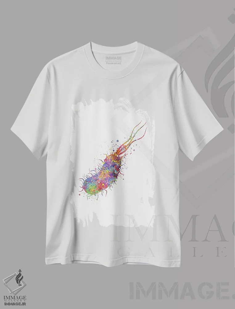 تیشرت سفید طرح دار باکتری، هنر دیجیتال اثر جنفی آرت | فروشگاه ایماژ