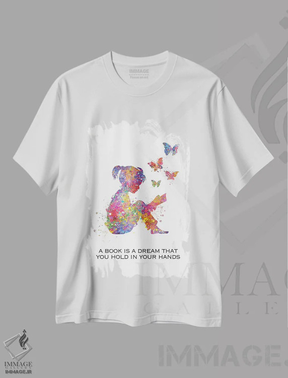 تیشرت سفید طرح دار نقل قول دختر در حال مطالعه کتاب، هنر دیجیتال اثر جنفی آرت | immage.ir