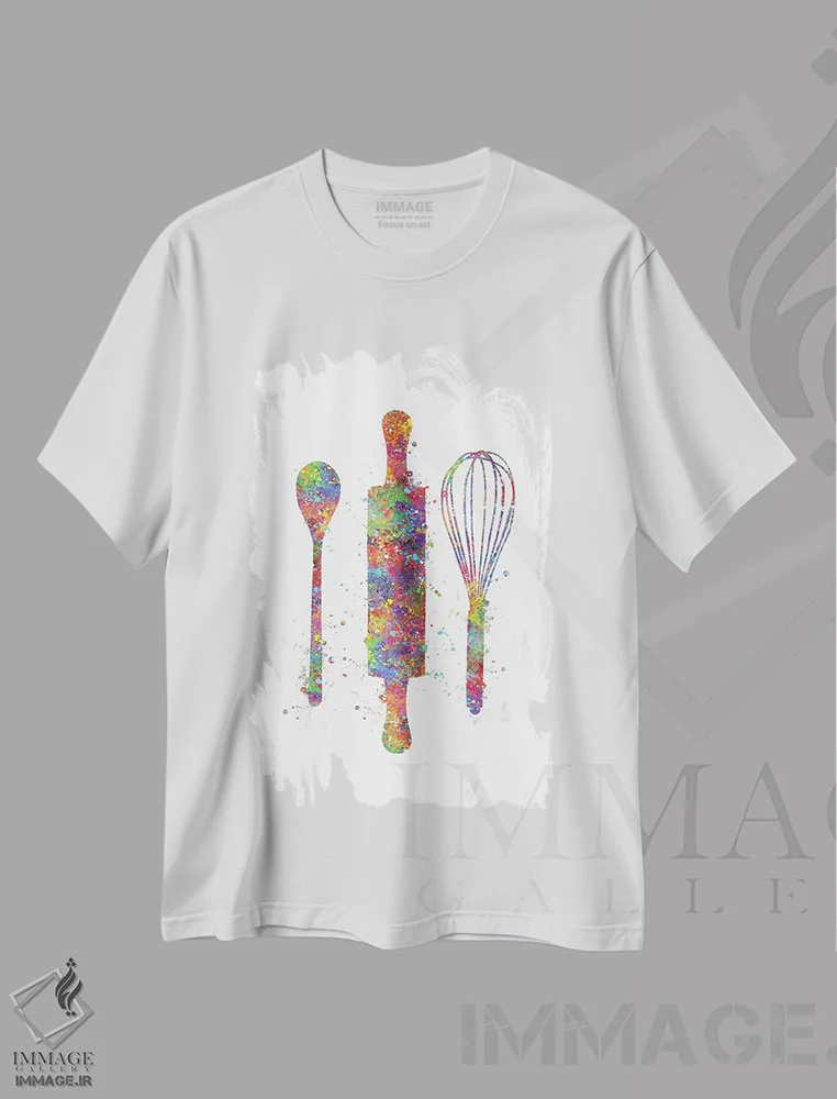 تیشرت سفید طرح دار ابزار آشپزی و شیرینی پزی، هنر دیجیتال اثر جنفی آرت | فروشگاه ایماژ