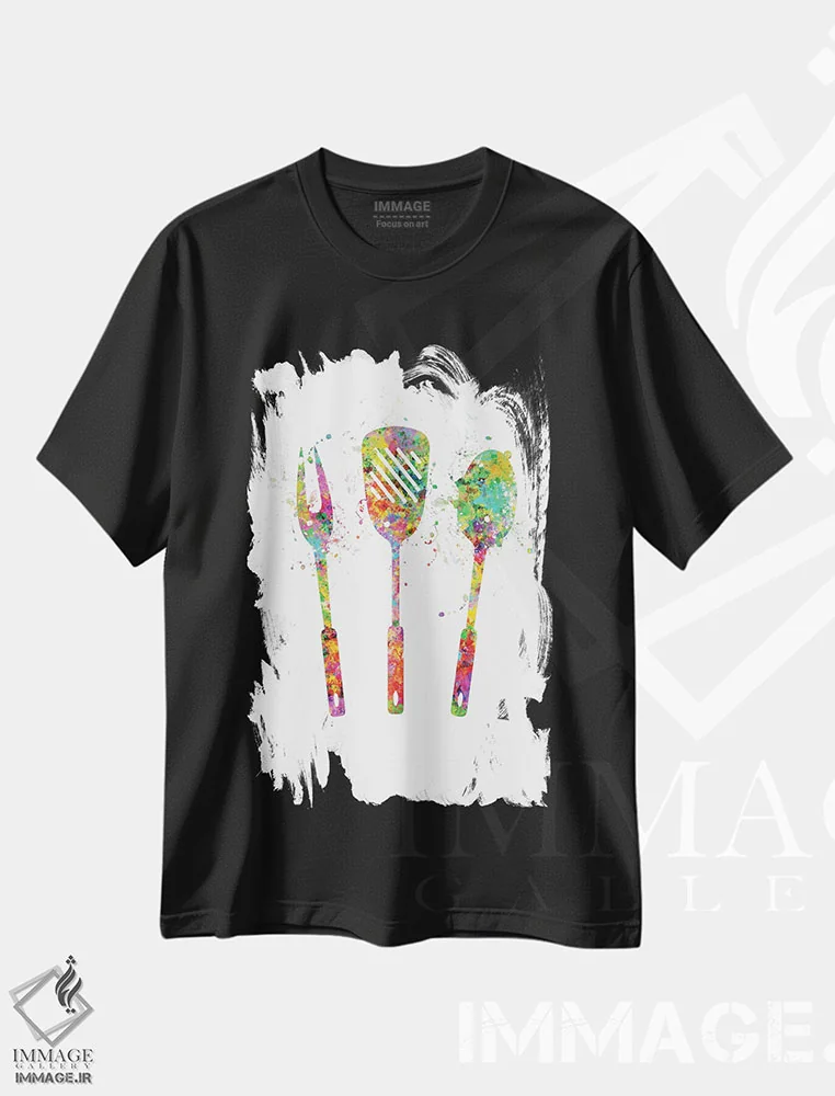 تیشرت مشکی طرح دار ابزار گریل و کباب پزی، هنر دیجیتال اثر جنفی آرت | فروشگاه ایماژ