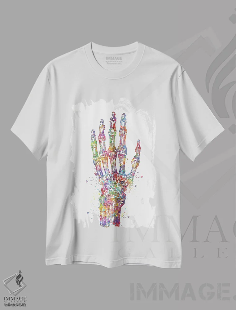 تیشرت سفید طرح دار استخوان دست، هنر دیجیتال اثر جنفی آرت | فروشگاه ایماژ