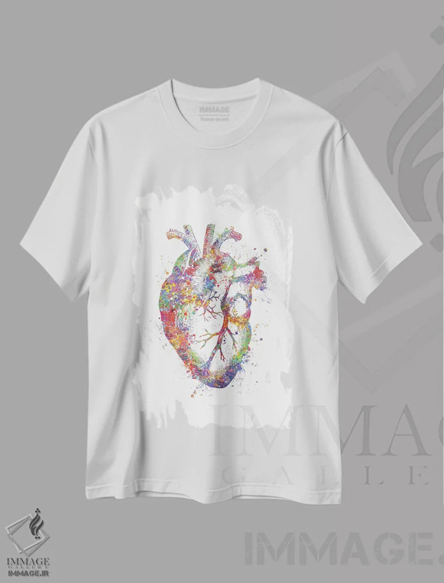 تیشرت سفید طرح دار شکل کالبدشناسی قلب، هنر دیجیتال اثر جنفی آرت | فروشگاه ایماژ