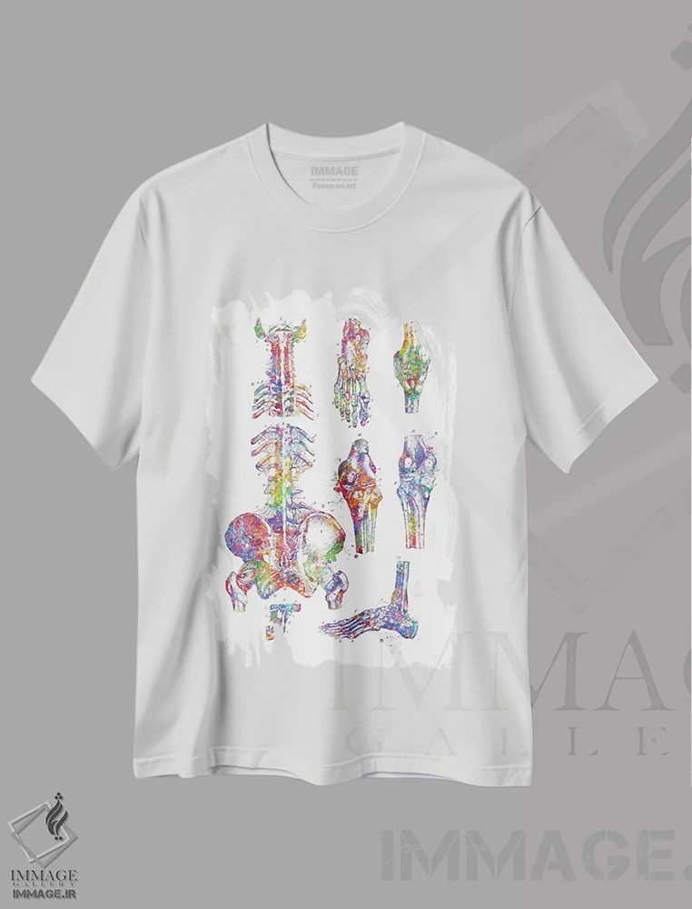 تیشرت سفید طرح دار استخوان های انسان، هنر دیجیتال اثر جنفی آرت | فروشگاه ایماژ