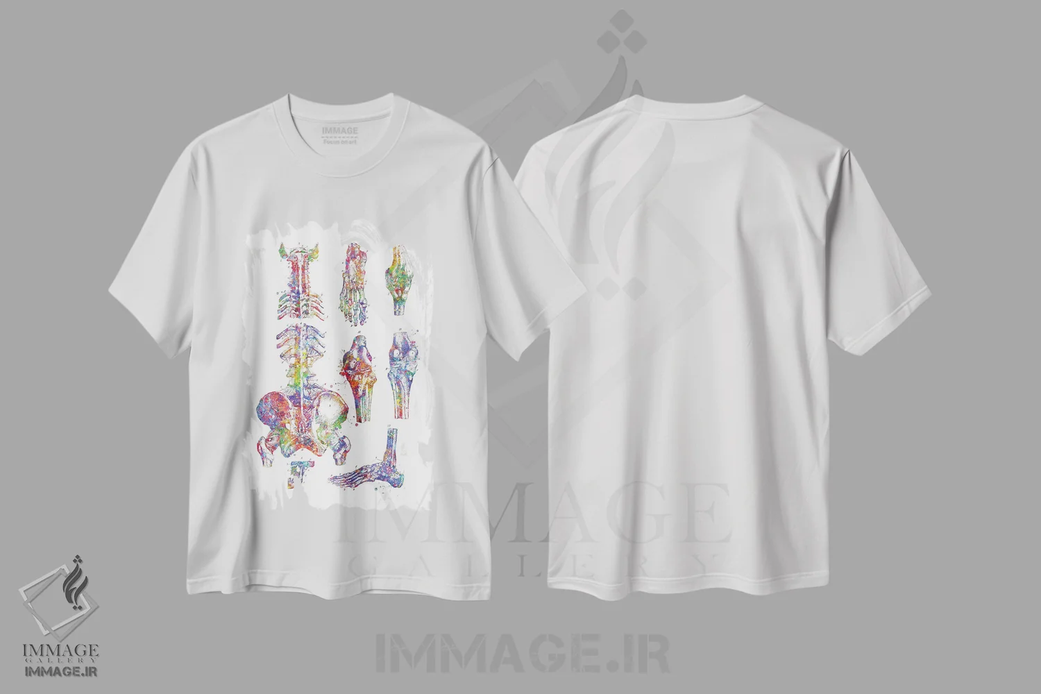 تیشرت سفید طرح دار استخوان های انسان، هنر دیجیتال اثر جنفی آرت | فروشگاه ایماژ
