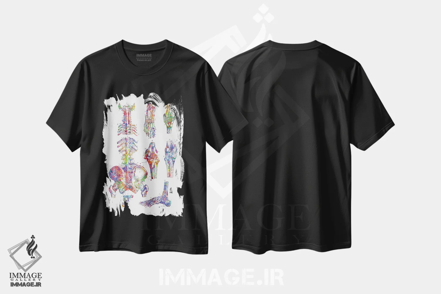 تیشرت مشکی طرح دار استخوان های انسان، هنر دیجیتال اثر جنفی آرت | immage.ir
