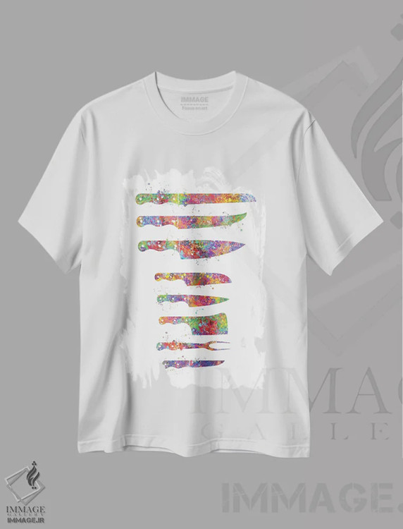 تیشرت سفید طرح دار چاقوهای آشپزخانه، هنر دیجیتال اثر جنفی آرت | immage.ir