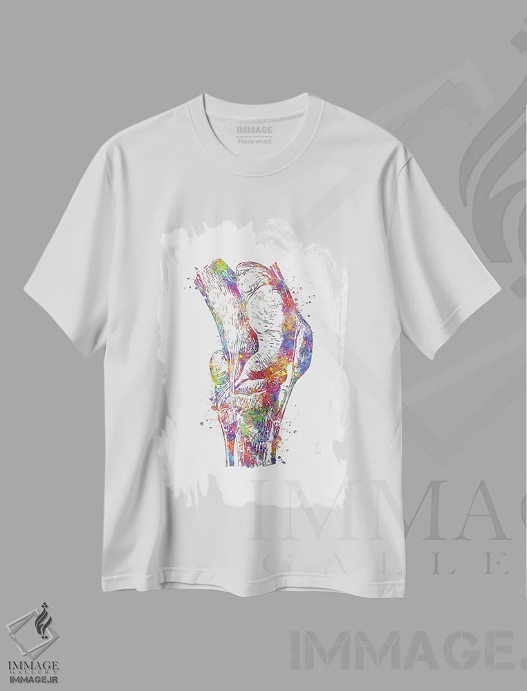 تیشرت سفید طرح دار زانو، هنر دیجیتال اثر جنفی آرت | فروشگاه ایماژ