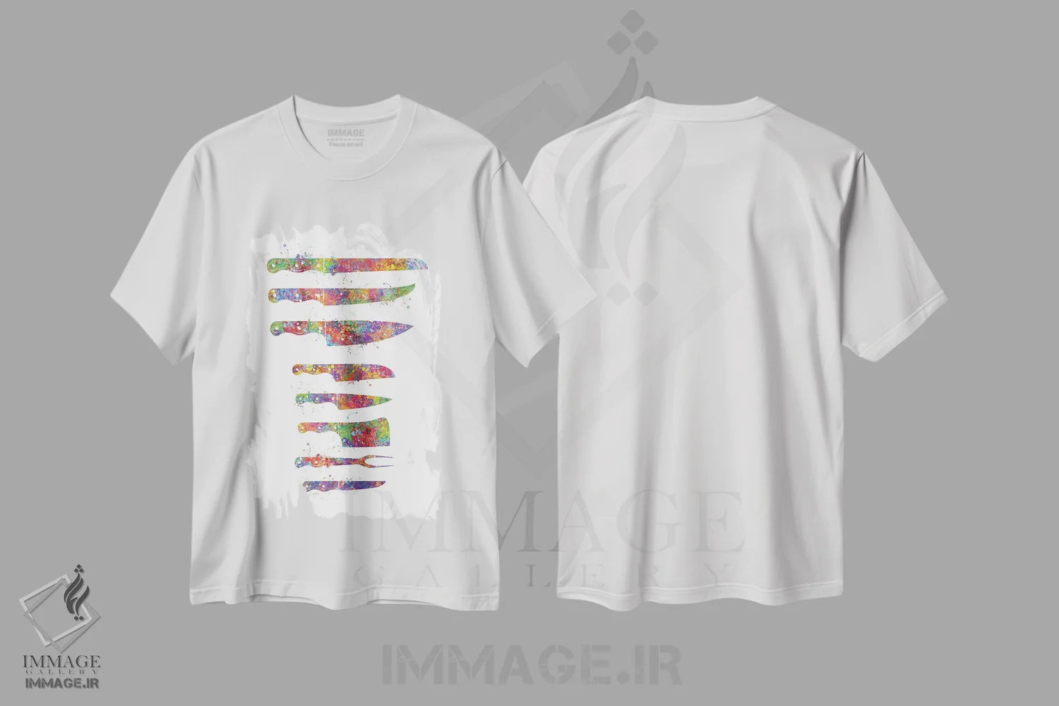 تیشرت سفید طرح دار چاقوهای آشپزخانه، هنر دیجیتال اثر جنفی آرت | immage.ir
