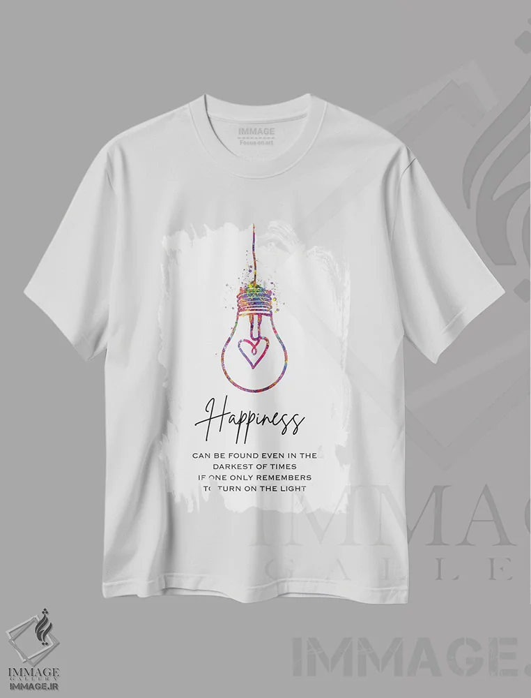 تیشرت سفید طرح دار حباب لامپ شادی، هنر دیجیتال اثر جنفی آرت | فروشگاه ایماژ