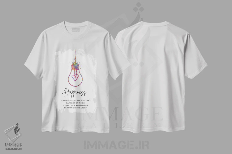 تیشرت سفید طرح دار حباب لامپ شادی، هنر دیجیتال اثر جنفی آرت | فروشگاه ایماژ