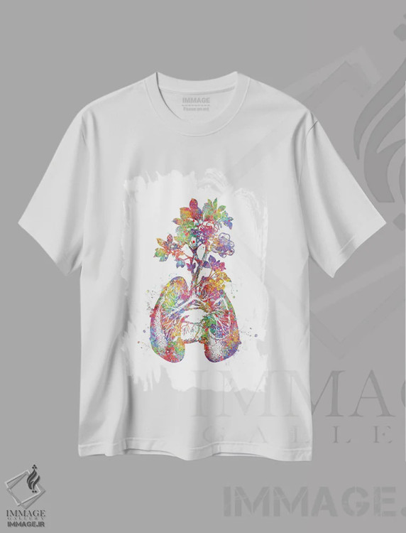 تیشرت سفید طرح دار ریه ها به شکل گل، هنر دیجیتال اثر جنفی آرت | فروشگاه ایماژ