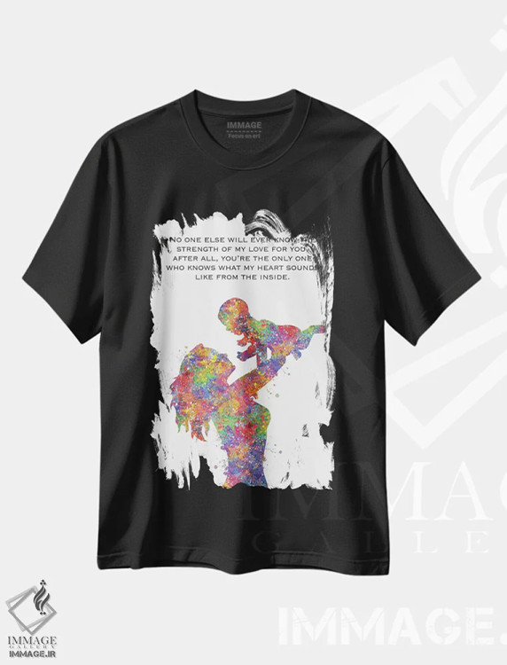 تیشرت مشکی طرح دار نقل قول مادر و نوزاد، هنر دیجیتال اثر جنفی آرت | فروشگاه ایماژ