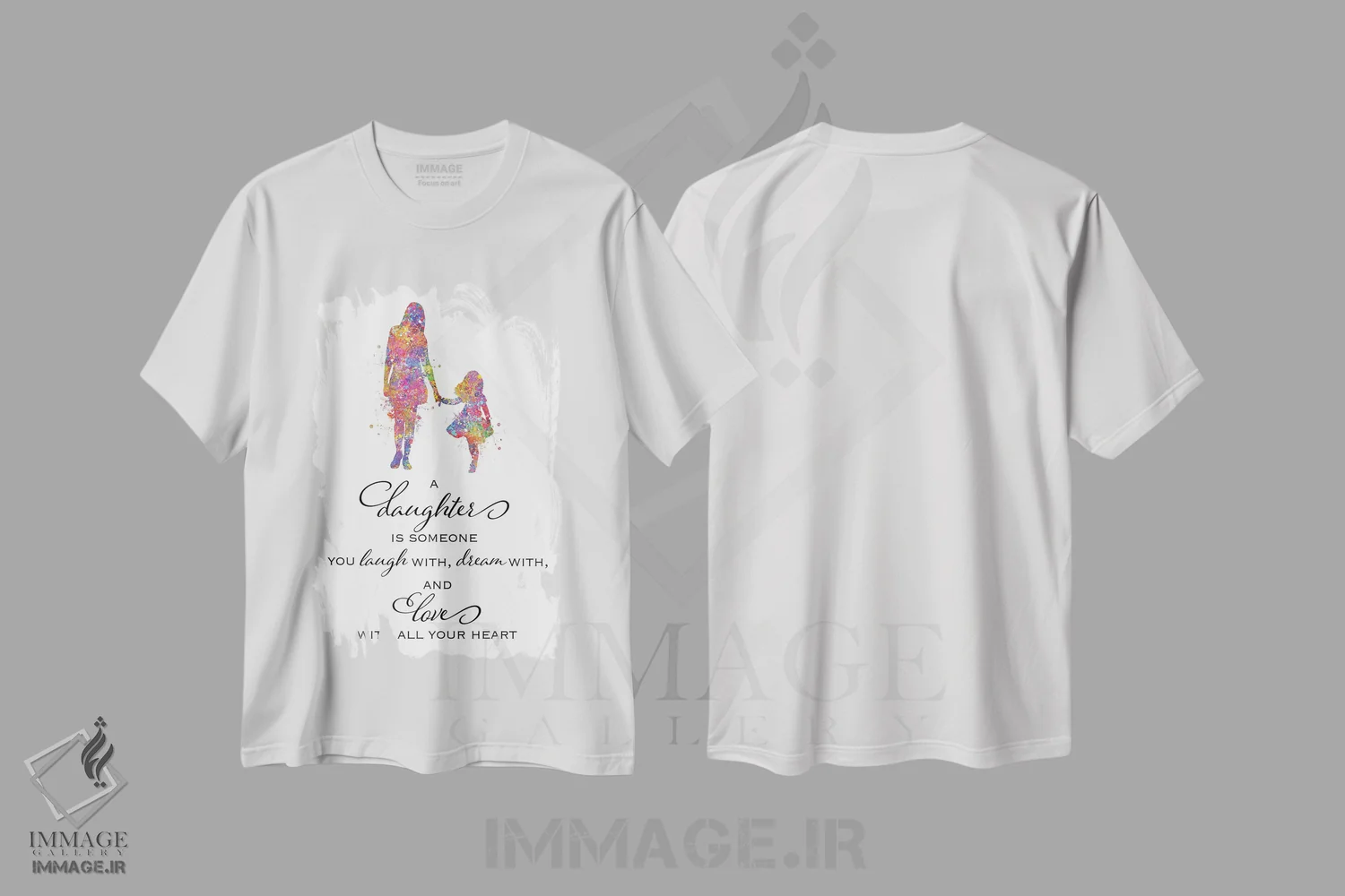 تیشرت سفید طرح دار نقل قول مادر و دختر، هنر دیجیتال اثر جنفی آرت | فروشگاه ایماژ