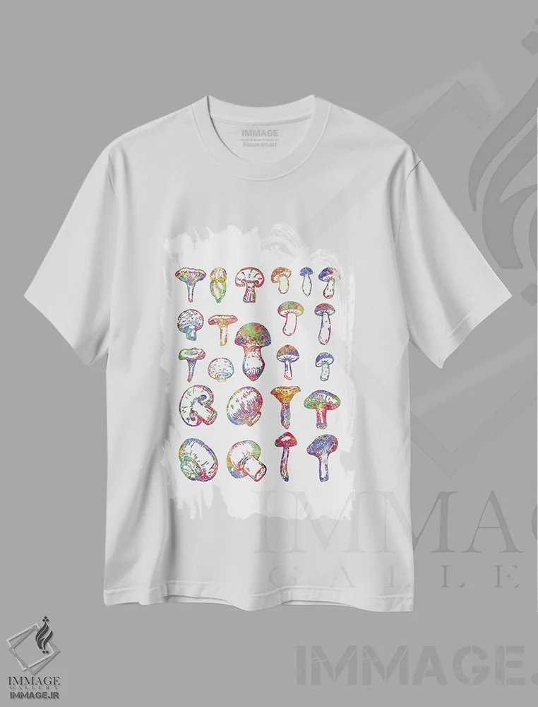 تیشرت سفید طرح دار قارچ ها، هنر دیجیتال اثر جنفی آرت | immage.ir