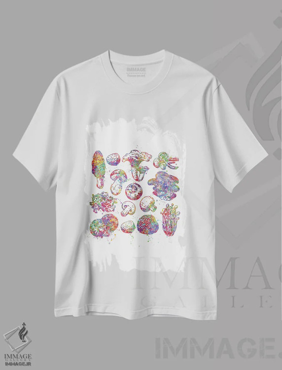تیشرت سفید طرح دار قارچ ها ۲، هنر دیجیتال اثر جنفی آرت | فروشگاه ایماژ
