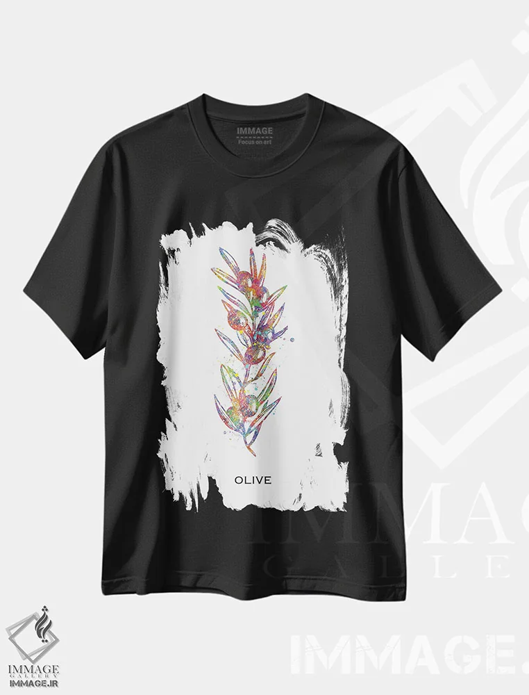 تیشرت مشکی طرح دار زیتون، هنر دیجیتال اثر جنفی آرت | immage.ir