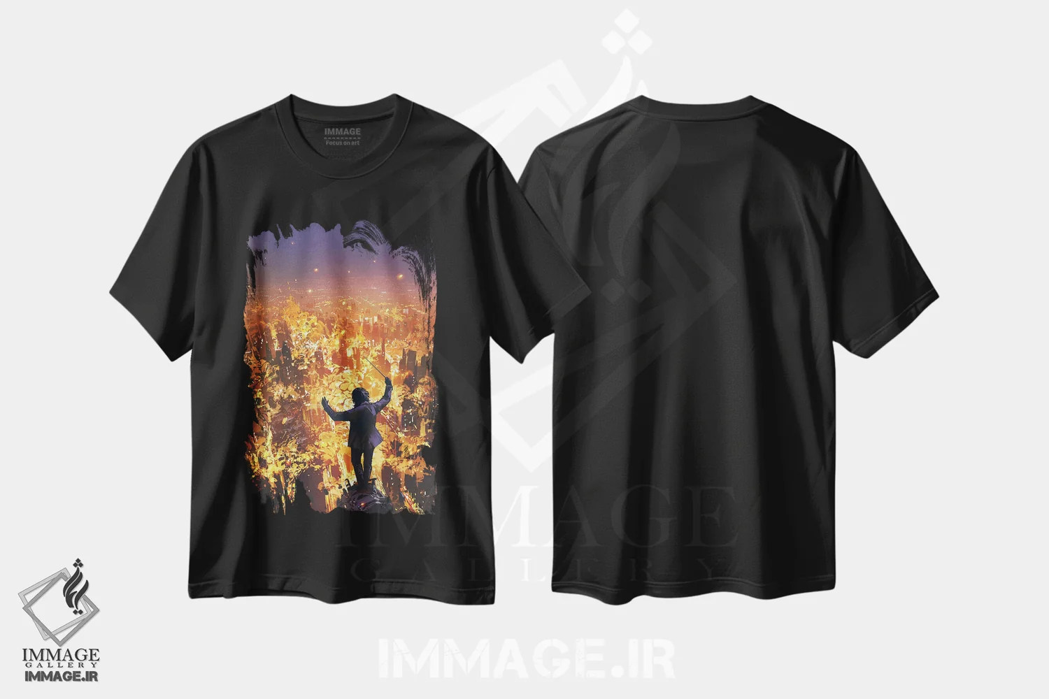 تیشرت مشکی طرح دار تماشای سوختن جهان، هنر دیجیتال اثر گرندفیلر | immage.ir