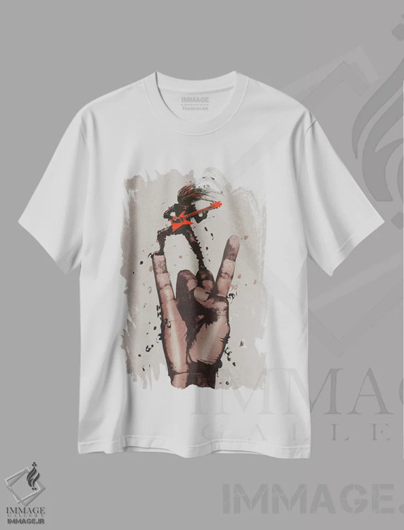 تیشرت سفید طرح دار علامت راک اند رول، هنر دیجیتال اثر گرندفیلر | فروشگاه ایماژ