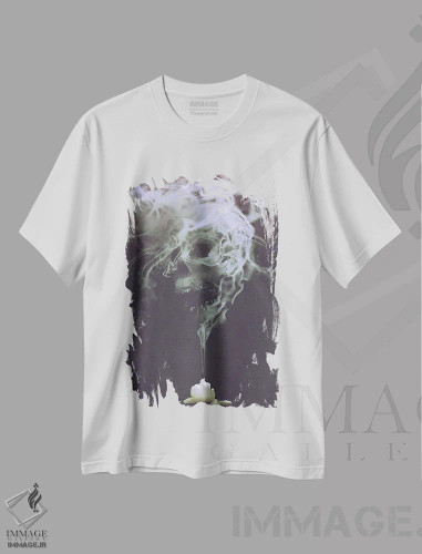 تیشرت سفید طرح دار دود به شکل جمجمه، دکوراسیون جایگزین اثر گرندفیلر | فروشگاه ایماژ