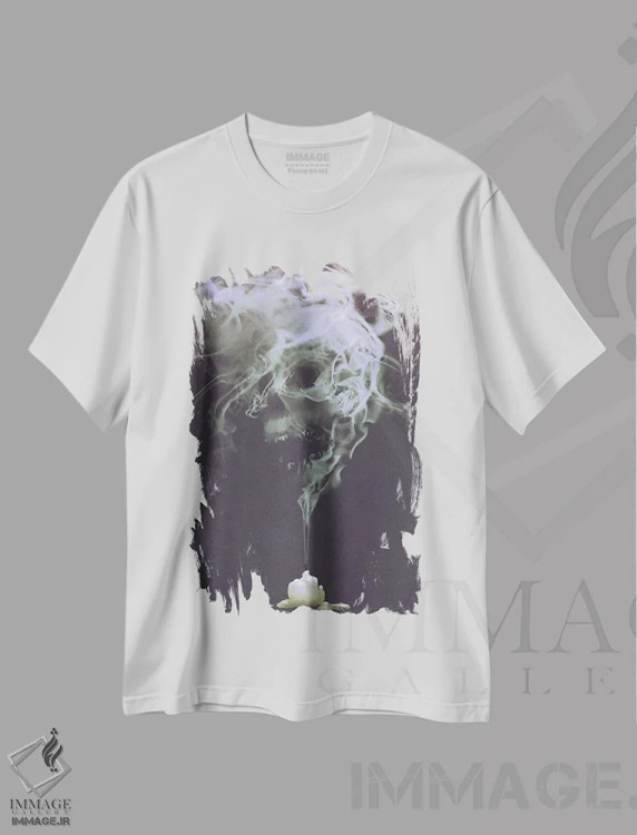 تیشرت سفید طرح دار دود به شکل جمجمه، دکوراسیون جایگزین اثر گرندفیلر | فروشگاه ایماژ