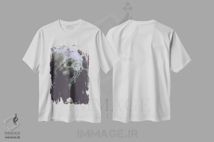 تیشرت سفید طرح دار دود به شکل جمجمه، دکوراسیون جایگزین اثر گرندفیلر | فروشگاه ایماژ