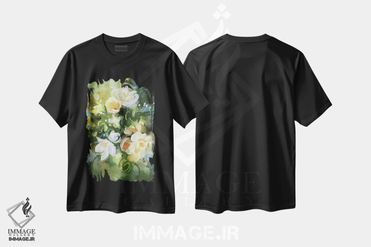 تیشرت مشکی طرح دار شکوفایی سبز، آبستره اثر گرندفیلر | immage.ir