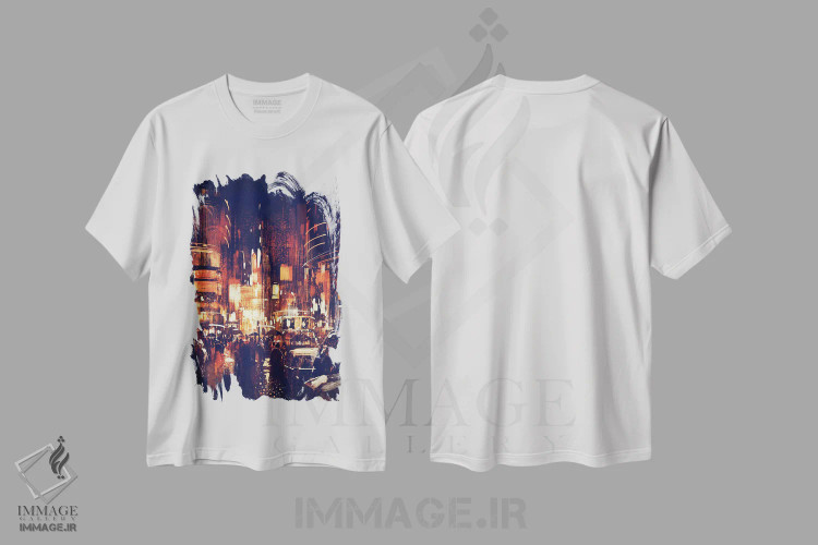 تیشرت سفید طرح دار خیابان شهر در شب، آبستره اثر گرندفیلر | immage.ir