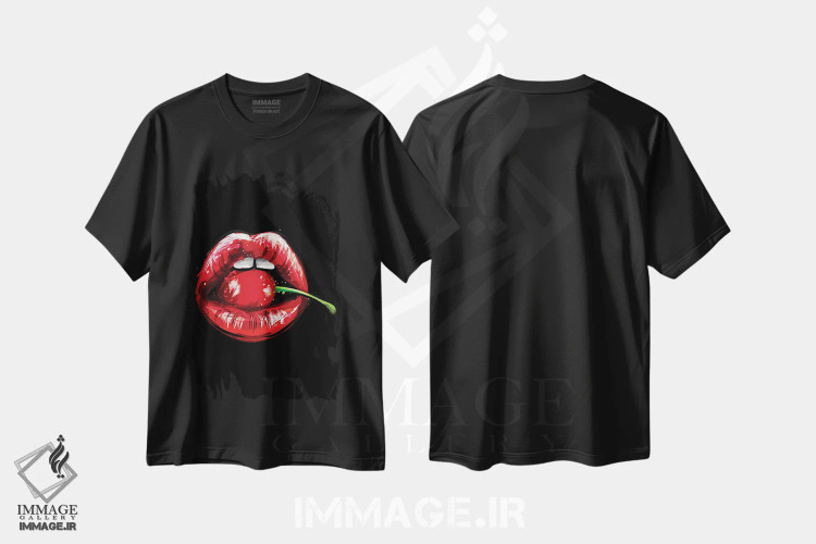 تیشرت مشکی طرح دار لب ها ۴، هنر فاخر معاصر اثر گب فرناندو | فروشگاه ایماژ
