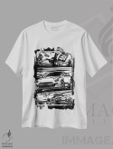 تیشرت سفید طرح دار ماشین های کلاسیک ۵۵، هنر دیجیتال سیاه و سفید اثر گب فرناندو | immage.ir