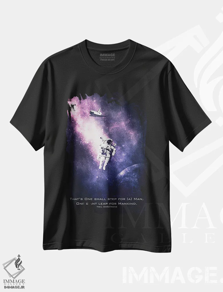 تیشرت مشکی طرح دار عنوان نیل آرمسترانگ، تزئینی اثر گب فرناندو | immage.ir
