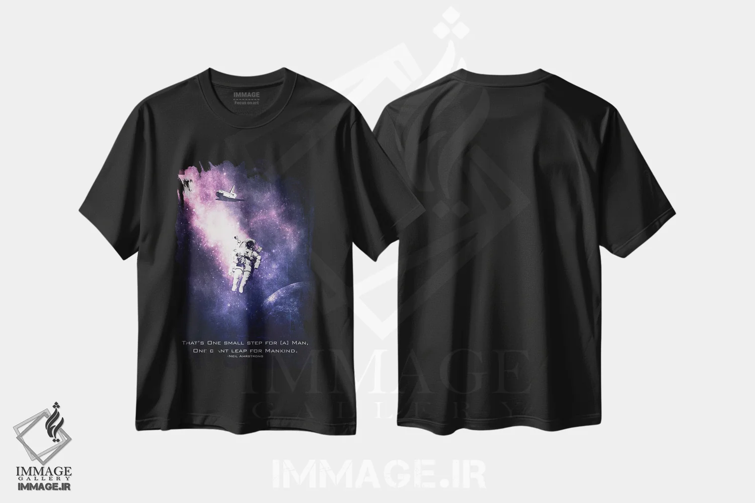 تیشرت مشکی طرح دار عنوان نیل آرمسترانگ، تزئینی اثر گب فرناندو | immage.ir