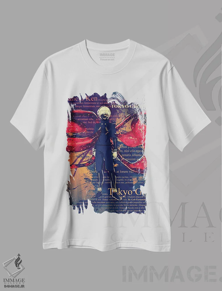 تیشرت سفید طرح دار پاشش رنگ توکیو غول اثر گب فرناندو | immage.ir