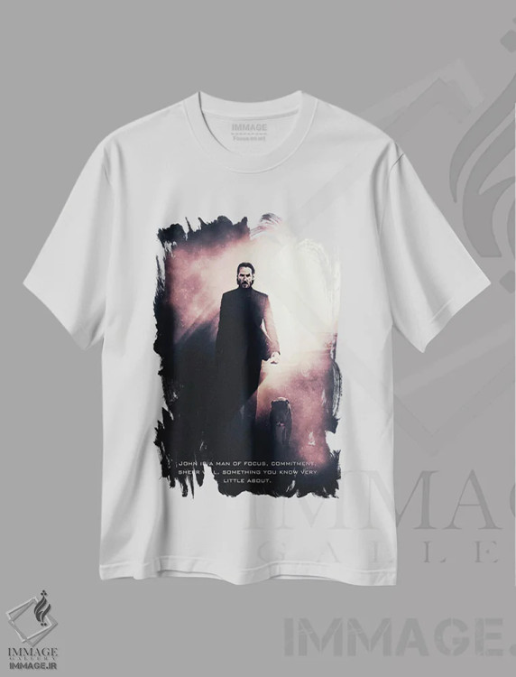 تیشرت سفید طرح دار عنوان جان ویک ۳، تزئینی اثر گب فرناندو | immage.ir