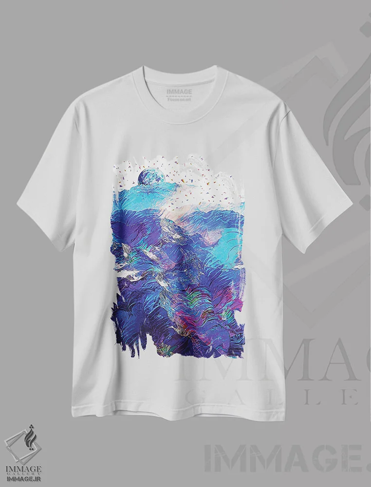 تیشرت سفید طرح دار ماه کامل ۱، تزئینی اثر گب فرناندو | فروشگاه ایماژ