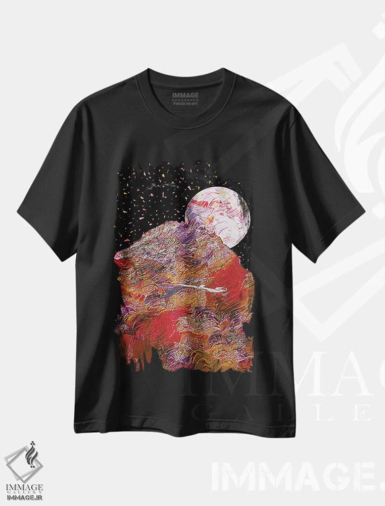 تیشرت مشکی طرح دار ماه کامل ۴، تزئینی اثر گب فرناندو | فروشگاه ایماژ