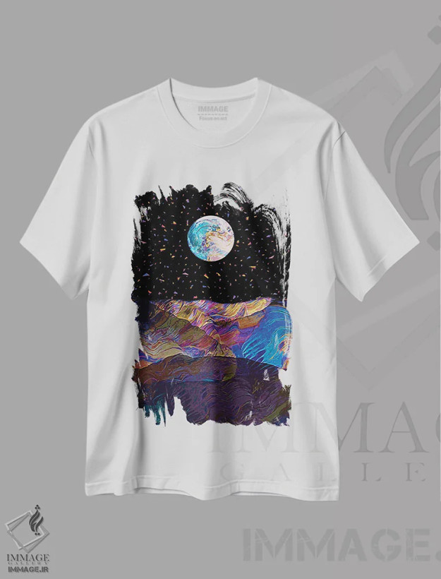 تیشرت سفید طرح دار ماه کامل ۵، تزئینی اثر گب فرناندو | فروشگاه ایماژ
