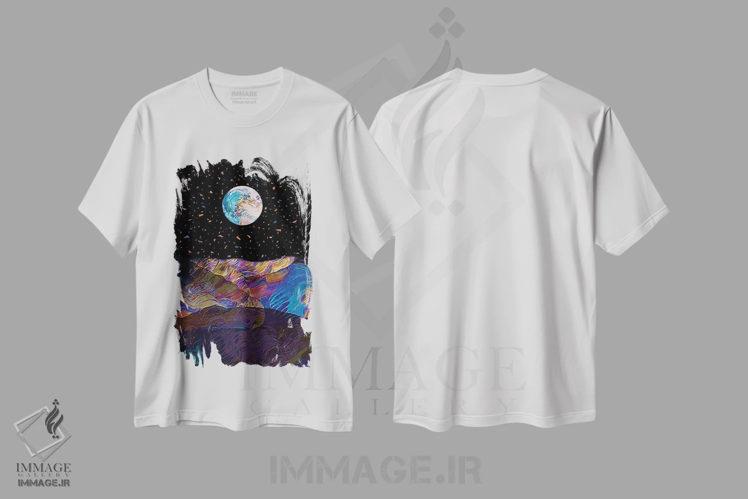 تیشرت سفید طرح دار ماه کامل ۵، تزئینی اثر گب فرناندو | فروشگاه ایماژ