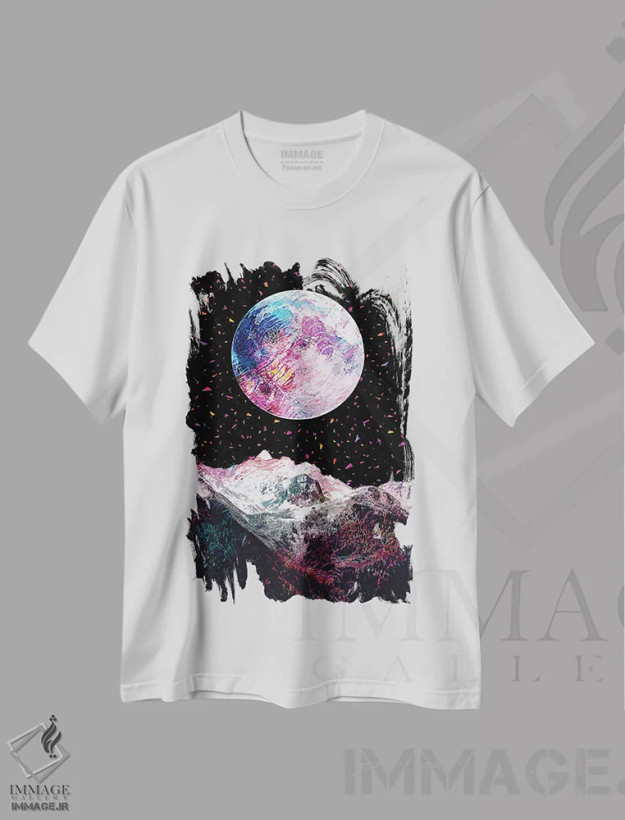 تیشرت سفید طرح دار ماه کامل ۷، تزئینی اثر گب فرناندو | فروشگاه ایماژ