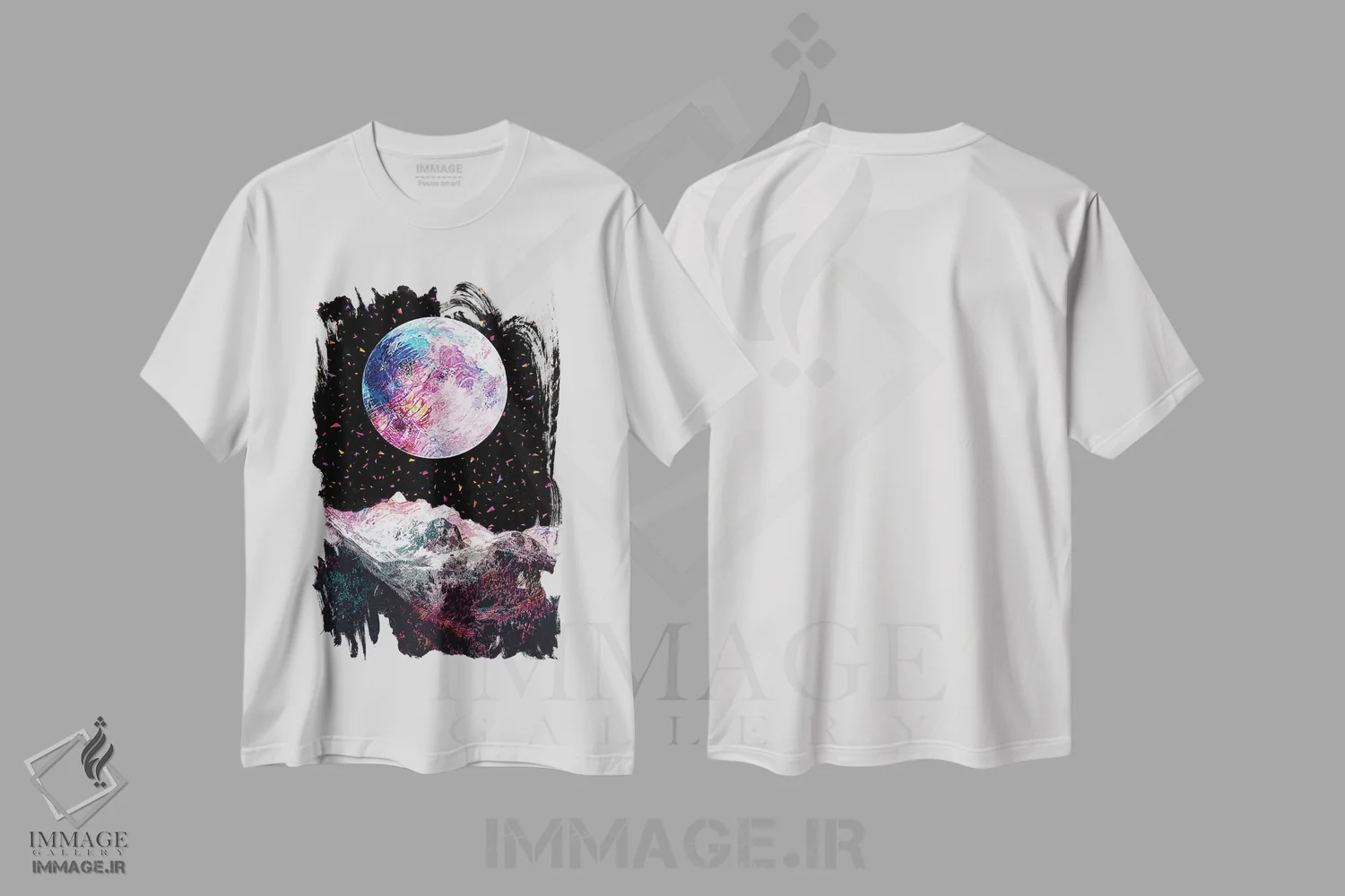 تیشرت سفید طرح دار ماه کامل ۷، تزئینی اثر گب فرناندو | فروشگاه ایماژ