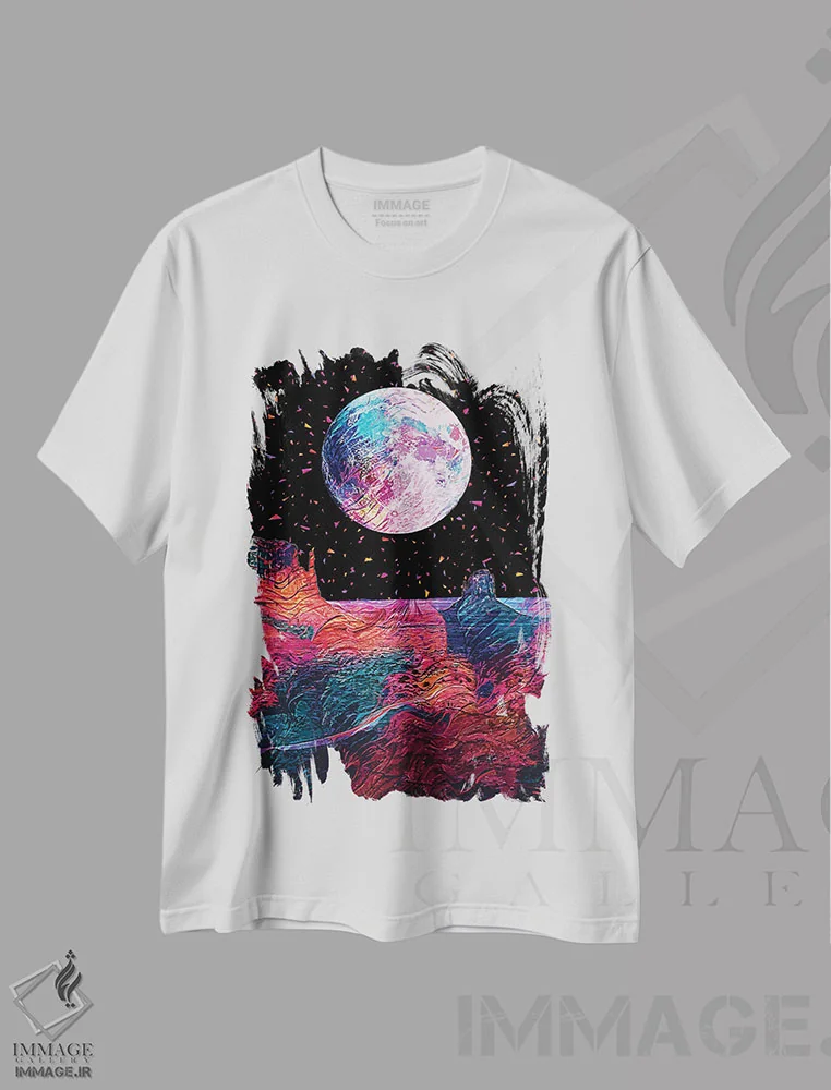 تیشرت سفید طرح دار ماه کامل ۱۱، تزئینی اثر گب فرناندو | فروشگاه ایماژ