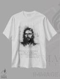 تیشرت سفید طرح دار عیسی مسیح، هنر تزئینی سیاه و سفید اثر گب فرناندو | فروشگاه ایماژ