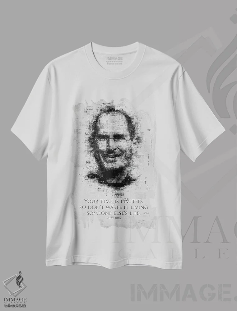 تیشرت سفید طرح دار استیو جابز، هنر تزئینی سیاه و سفید اثر گب فرناندو | فروشگاه ایماژ