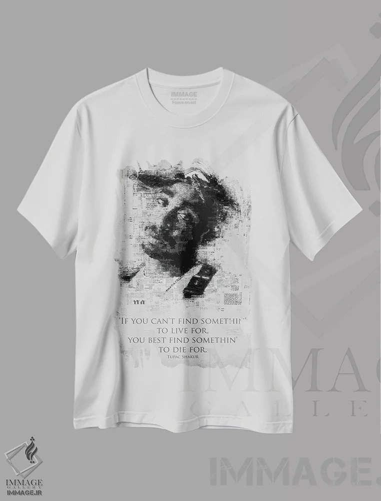 تیشرت سفید طرح دار توپاک شکور، هنر تزئینی سیاه و سفید اثر گب فرناندو | immage.ir