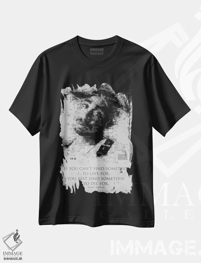 تیشرت مشکی طرح دار توپاک شکور، هنر تزئینی سیاه و سفید اثر گب فرناندو | فروشگاه ایماژ