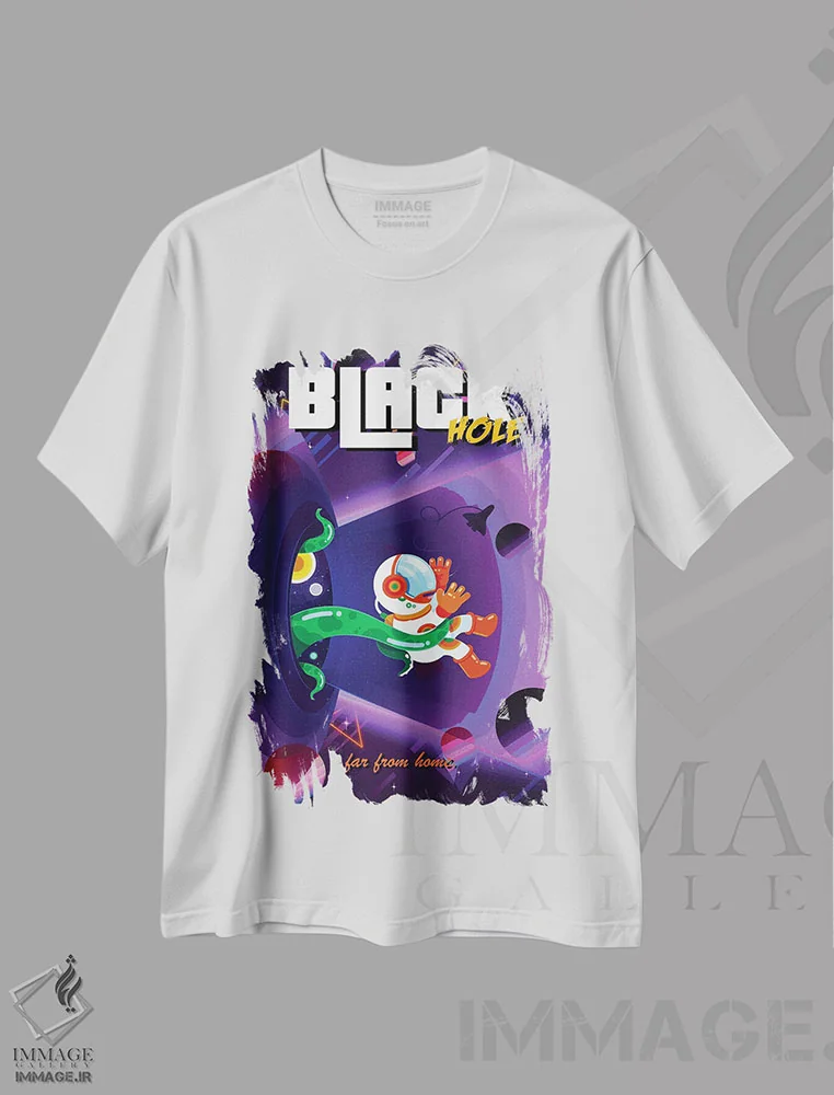 تیشرت سفید طرح دار سیاه چاله رترو، تزئینی اثر گب فرناندو | فروشگاه ایماژ