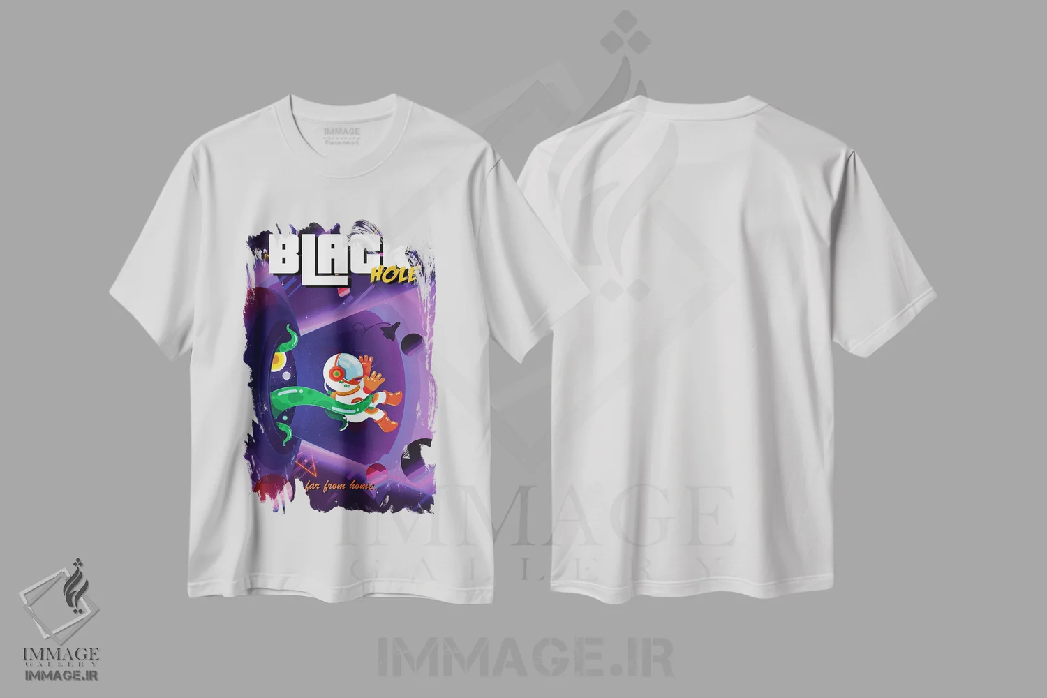 تیشرت سفید طرح دار سیاه چاله رترو، تزئینی اثر گب فرناندو | فروشگاه ایماژ