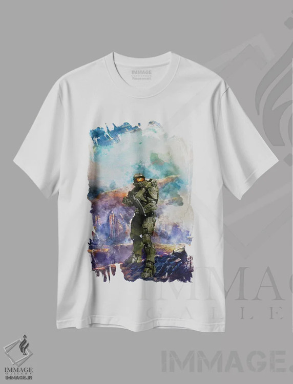 تیشرت سفید طرح دار هالو آبرنگی، تزئینی اثر گب فرناندو | فروشگاه ایماژ