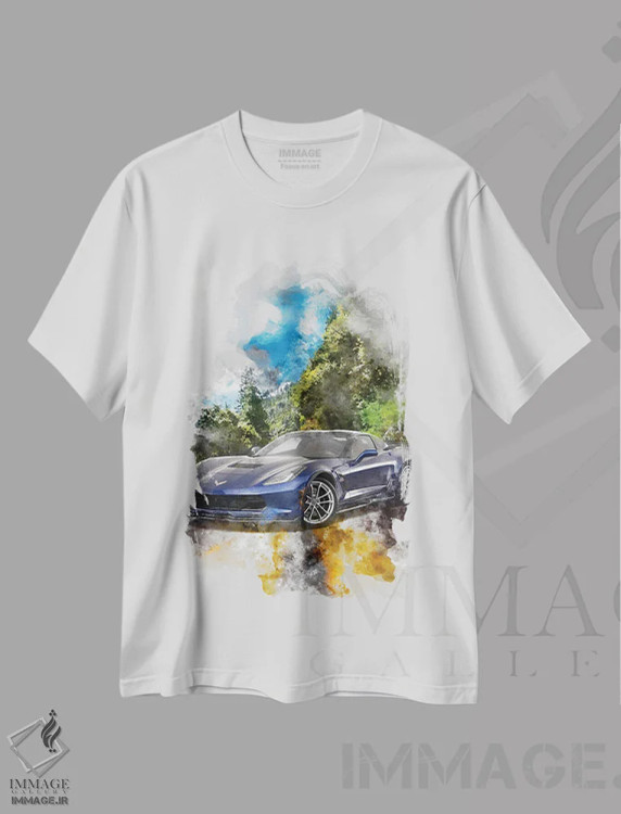 تیشرت سفید طرح دار شورولت کوروت، تزئینی اثر گب فرناندو | فروشگاه ایماژ